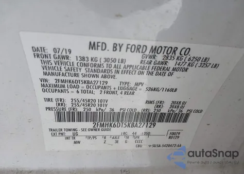 2019 Ford Flex Limited z USA, uszkodzony, nr VIN 2FMHK6DT5KBA27129